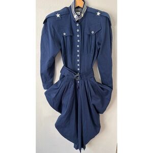 Foxy Lady Womens Vintage Military Harem Jumpsuit 8 Navy Blue Star Epaulette 80s